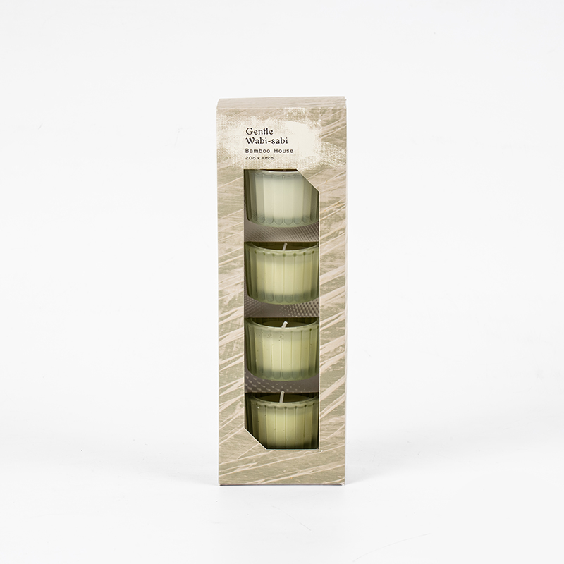 Sada 4 zvislých pruhovaných malých trpasličích sklenených pohárov na sviečky